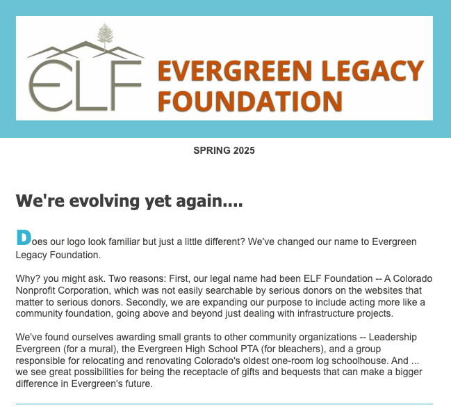 Evergreen Legacy Foundation Newsletter